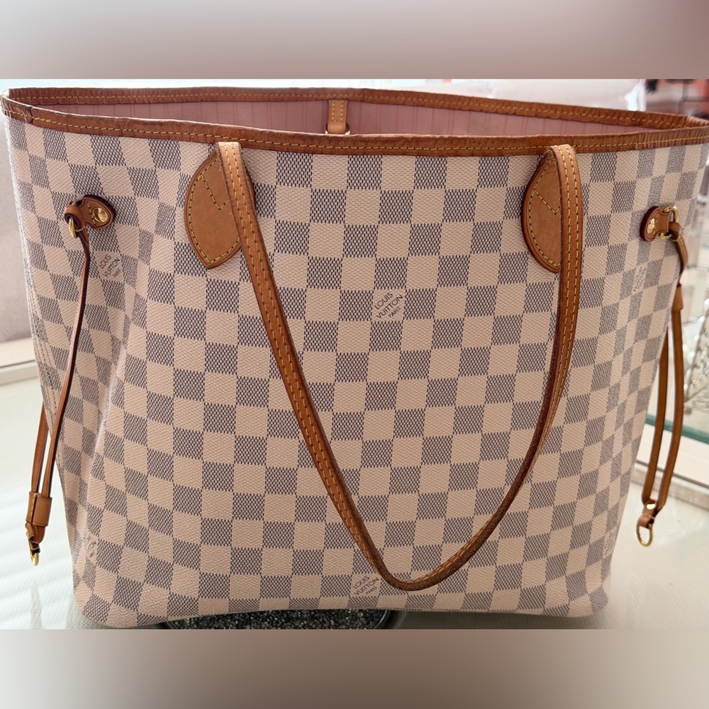 Pre Loved Louis Vuitton Checkered Tote with Brown Trim Authentic